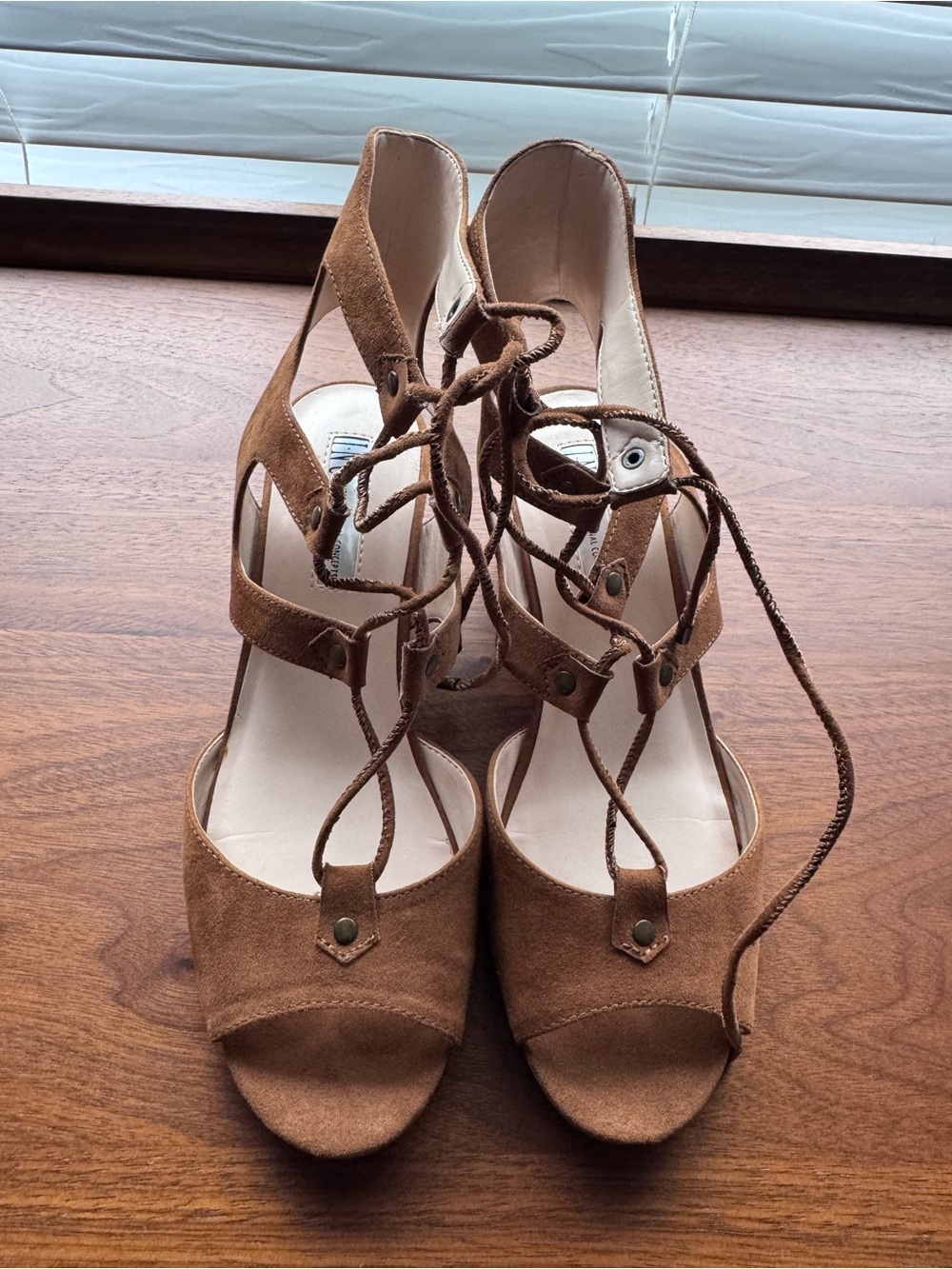 INC International Concepts Tan Suede Lace-Up Platform Heels